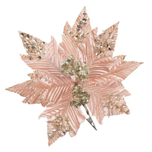 Украшение новогоднее ёлочное из полиэстера Цветок розовый с пайетками на клипсе,18x26x26см арт.88903