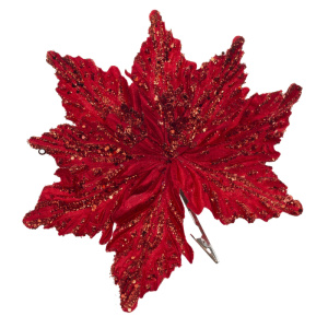 Украшение новогоднее ёлочное Цветок Красный на клипсе, полиэстер 18x26x26см арт.88909