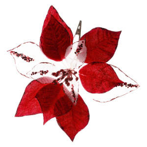 Украшение новогоднее ёлочное Цветок багровыйна клипсе, полиэстер 14x24x24см арт.88910