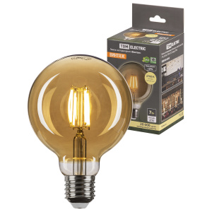 Лампа светодиодная филаментная TDM E27 7W G95 2700 К винтаж золотистая шар