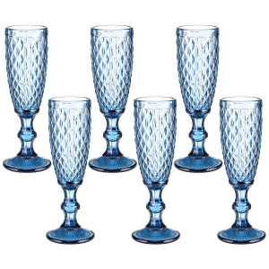 Набор бокалов для шампанского Ромб 150мл (6шт) синий