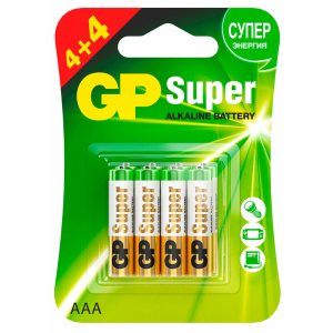 Батарейка алкалиновая GP Super Alkaline  24А АAА (LR03)  GP 24A4/4-2CR8   4+4 шт. на блистере