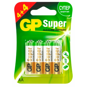 Батарейка алкалиновая GP Super Alkaline  15А АA (LR06)  GP 15A4/4-2CR8    4+4 шт. на блистере