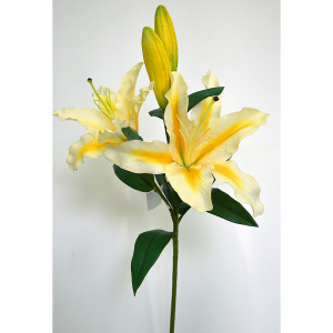 Растение искусственное GREEN BELT Лилия ветвь 4 цветка белая с желтым