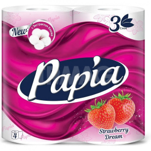 Бумага туалетная PAPIA Strawberry dream 3слоя 4рулона