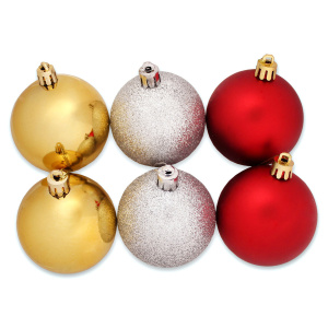 Набор новогодних шаров Шёлк, бархат и люрекс 6 см (НУ-6979) красный золото серебро 6шт