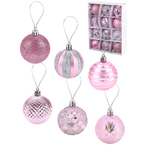 Набор ёлочных шаров Мечта 6 см (НШ-1515) серебристо-розовый 12 шт