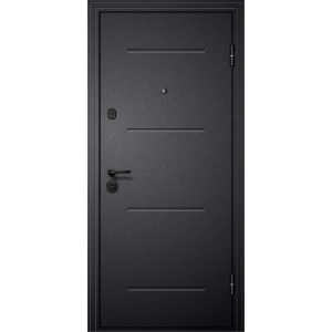 Дверь входная стальная GOODMAN-3 Черный шелк/Царга белая+черн.стекло 860х2050х80мм, прав.