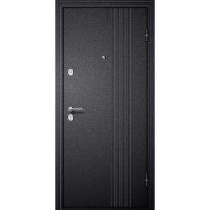 Дверь входная стальная GOODMAN-2 Черный шелк/Царга МДФ12, ПВХ белый, черн.стекло 860х2050х60мм, лев.
