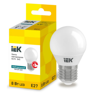 Лампа светодиодная IEK Alfa  E27 8W G45 4000К  шар