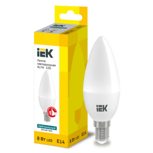 Лампа светодиодная IEK Alfa E14 C35 8W  4000К  свеча (5390757)