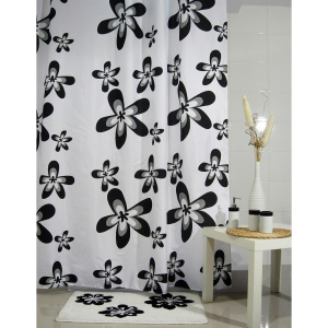 Штора текстильная для ванны и душа Черные цветы (860240) 180х200 см, чёрный/белый